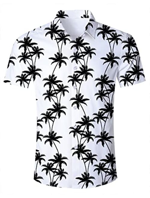 RAISEVERN Men's Button Down Shirts Slim-fit Short Sleeve Dress Shirt Casual Hawaiian Summer Aloha Beach Shirts for Holiday