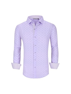 Damipow Mens Easy Care Button Down Shirts Long Sleeve Printed Dress Shirt