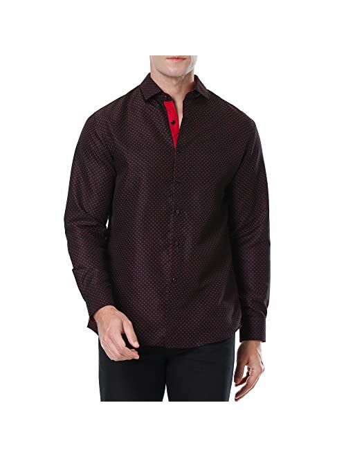 Damipow Mens Easy Care Button Down Shirts Long Sleeve Printed Dress Shirt