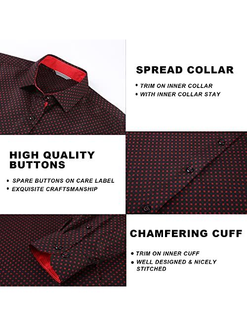 Damipow Mens Easy Care Button Down Shirts Long Sleeve Printed Dress Shirt