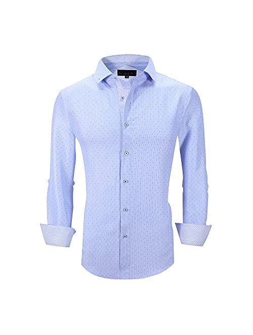 Damipow Mens Easy Care Button Down Shirts Long Sleeve Printed Dress Shirt