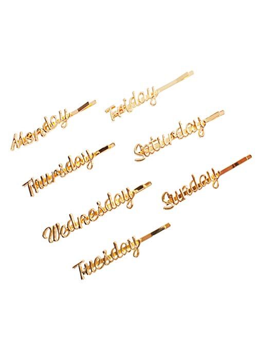 Lurrose 7pcs Week Letters Hair Clips Alloy Monday to Sunday Words Bobby Pin Golden Hair Pins for Girls