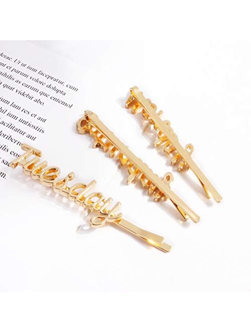 Lurrose 7pcs Week Letters Hair Clips Alloy Monday to Sunday Words Bobby Pin Golden Hair Pins for Girls