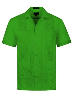 OmegaTux Omega Cuban Guayabera Short Sleeve Shirt, Wedding Cigar Beach Bartender Casual