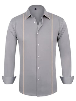 Alimens & Gentle Men's Dress Shirts Long Sleeve Wrinkle-Resistant Casual Button Down Shirt