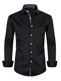 Alimens & Gentle Men's Dress Shirts Long Sleeve Wrinkle-Resistant Casual Button Down Shirt