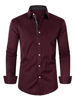 Alimens & Gentle Men's Dress Shirts Long Sleeve Wrinkle-Resistant Casual Button Down Shirt