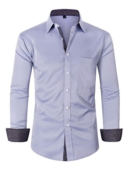 Alimens & Gentle Men's Dress Shirts Long Sleeve Wrinkle-Resistant Casual Button Down Shirt