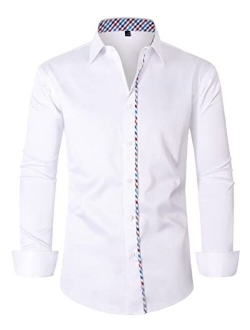 Alimens & Gentle Men's Dress Shirts Long Sleeve Wrinkle-Resistant Casual Button Down Shirt