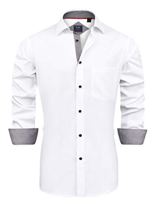 Alimens & Gentle Men's Dress Shirts Long Sleeve Wrinkle-Resistant Casual Button Down Shirt