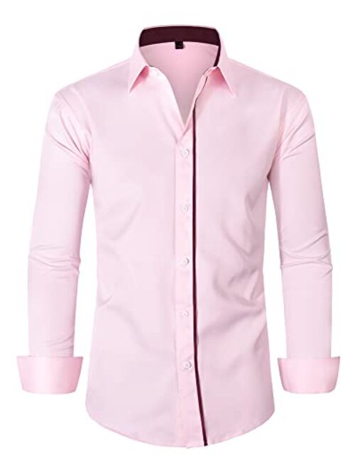 Alimens & Gentle Men's Dress Shirts Long Sleeve Wrinkle-Resistant Casual Button Down Shirt