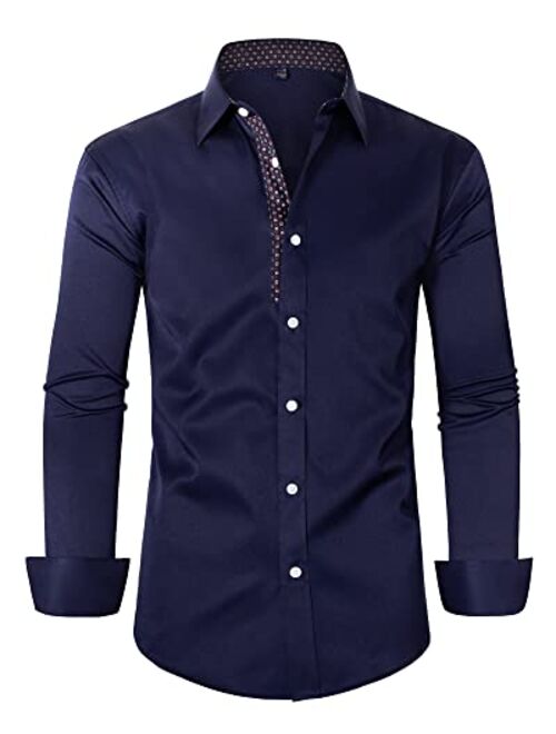 Alimens & Gentle Men's Dress Shirts Long Sleeve Wrinkle-Resistant Casual Button Down Shirt