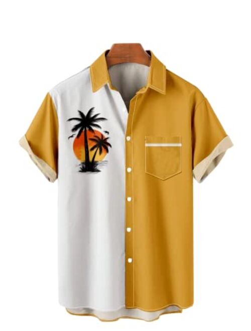 Ecosunny Hawaiian Bowling Shirts for Men Short Sleeve Printed Regular Fit Summer Beach Casual Button Down Aloha Shirts