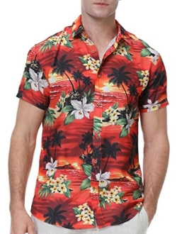 Demetory Men's Hawaiian Shirt Short Sleeve Printed Casual Button Down Aloha Beach Dress Shirts