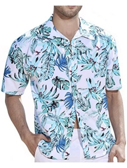 Demetory Men's Hawaiian Shirt Short Sleeve Printed Casual Button Down Aloha Beach Dress Shirts