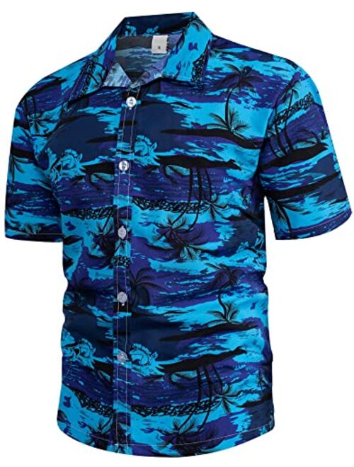 Demetory Men's Hawaiian Shirt Short Sleeve Printed Casual Button Down Aloha Beach Dress Shirts