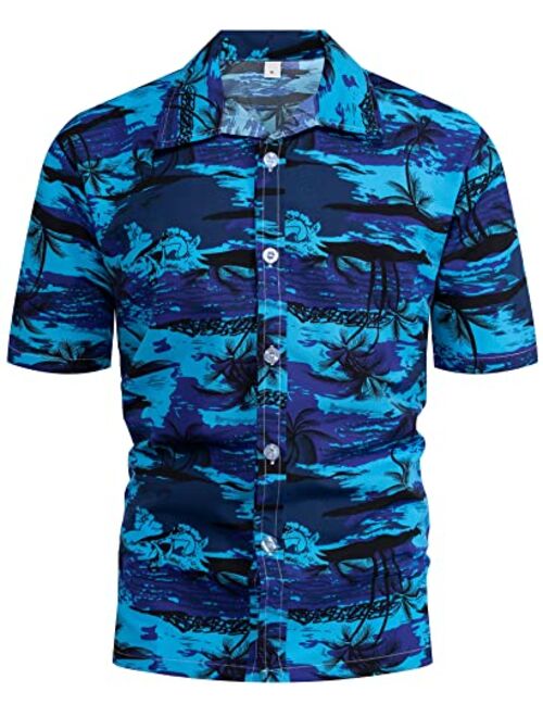 Demetory Men's Hawaiian Shirt Short Sleeve Printed Casual Button Down Aloha Beach Dress Shirts