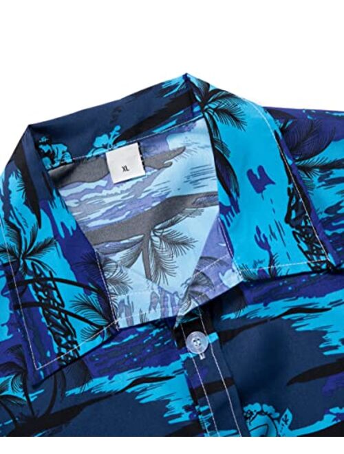 Demetory Men's Hawaiian Shirt Short Sleeve Printed Casual Button Down Aloha Beach Dress Shirts