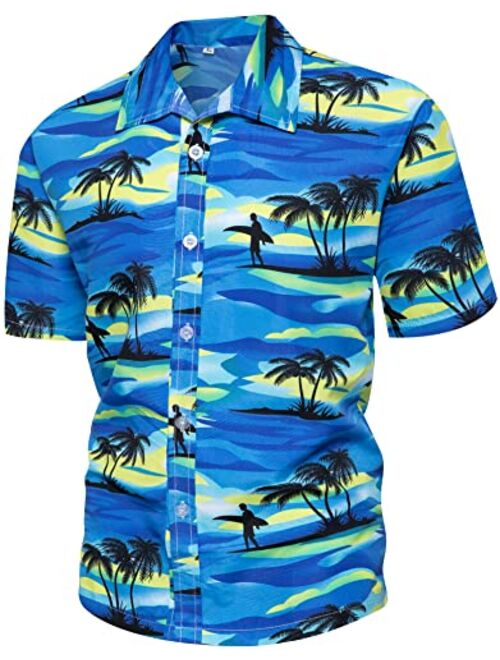 Demetory Men's Hawaiian Shirt Short Sleeve Printed Casual Button Down Aloha Beach Dress Shirts