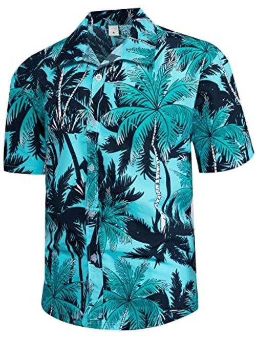 Demetory Men's Hawaiian Shirt Short Sleeve Printed Casual Button Down Aloha Beach Dress Shirts