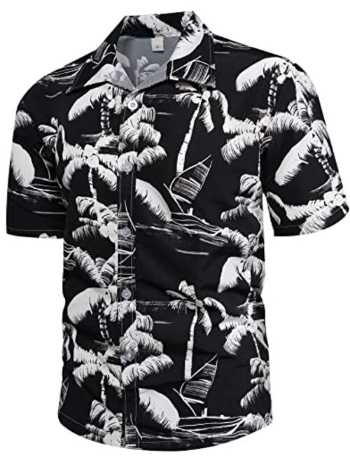 Demetory Men's Hawaiian Shirt Short Sleeve Printed Casual Button Down Aloha Beach Dress Shirts