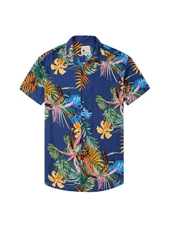 PRIUMPH Hawaiian Shirt for Men Short Sleeve Regular Fit Summer Casual Button Down Beach Shirts