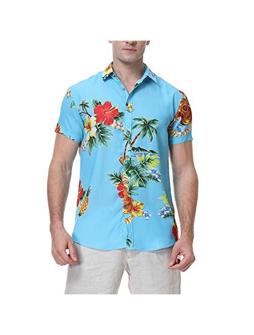 PRIUMPH Hawaiian Shirt for Men Short Sleeve Regular Fit Summer Casual Button Down Beach Shirts