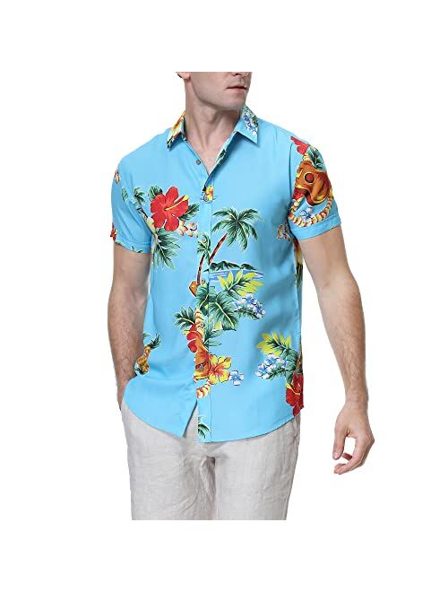 PRIUMPH Hawaiian Shirt for Men Short Sleeve Regular Fit Summer Casual Button Down Beach Shirts