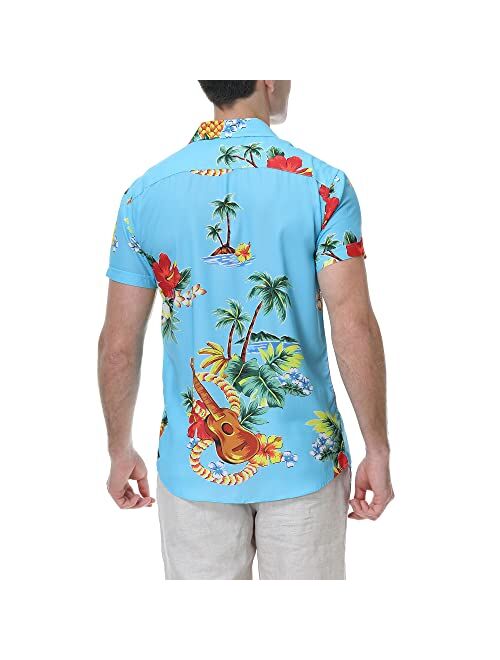 PRIUMPH Hawaiian Shirt for Men Short Sleeve Regular Fit Summer Casual Button Down Beach Shirts