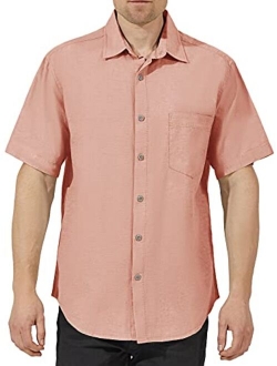 COEVALS CLUB Men's Casual Linen Cotton Button Down Spread Collar Short Sleeve Summer Beach Shirts