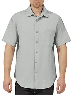 COEVALS CLUB Men's Casual Linen Cotton Button Down Spread Collar Short Sleeve Summer Beach Shirts