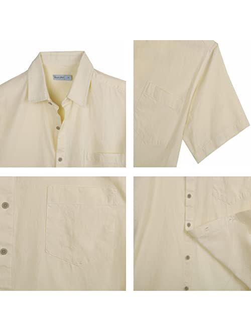 COEVALS CLUB Men's Casual Linen Cotton Button Down Spread Collar Short Sleeve Summer Beach Shirts