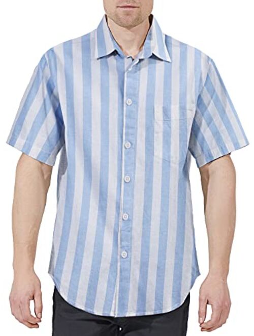 COEVALS CLUB Men's Casual Linen Cotton Button Down Spread Collar Short Sleeve Summer Beach Shirts