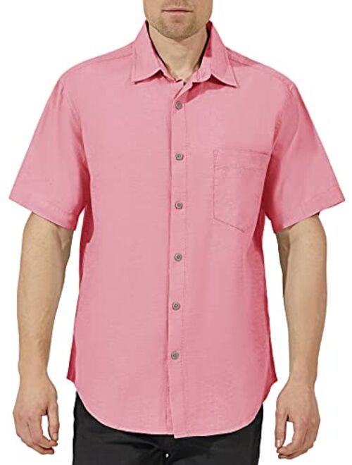 COEVALS CLUB Men's Casual Linen Cotton Button Down Spread Collar Short Sleeve Summer Beach Shirts