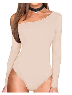 BelleLovin AESLOVIN Women's Sexy One Shoulder Long Sleeve Tops T Shirt Bodysuit Jumpsuit