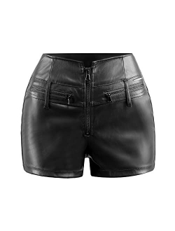 RAMISU Womens Casual Faux Leather Shorts High Waist Stretch Slim Hips Motorcycle Skinny Coated Shorts