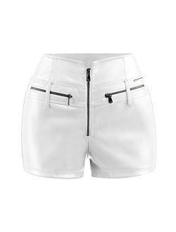 RAMISU Womens Casual Faux Leather Shorts High Waist Stretch Slim Hips Motorcycle Skinny Coated Shorts