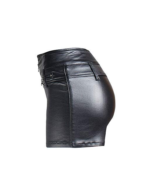 RAMISU Womens Casual Faux Leather Shorts High Waist Stretch Slim Hips Motorcycle Skinny Coated Shorts