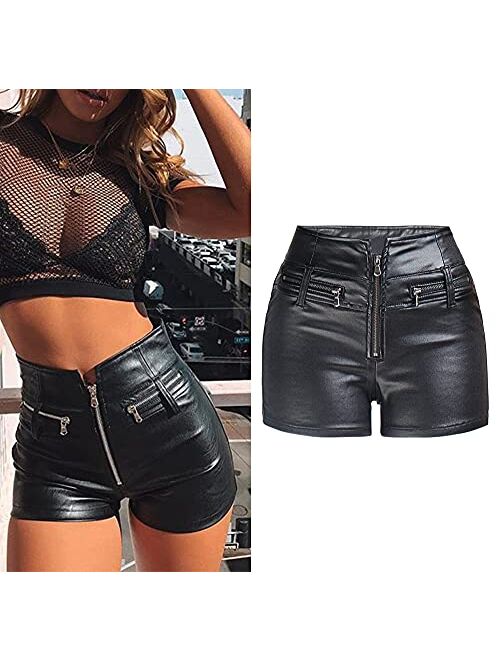 RAMISU Womens Casual Faux Leather Shorts High Waist Stretch Slim Hips Motorcycle Skinny Coated Shorts