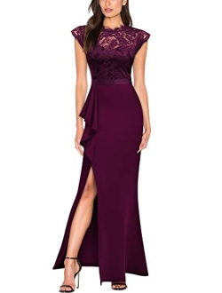 MISSMAY Women's Retro Floral Lace Sleeveless Formal Wedding Long Dress