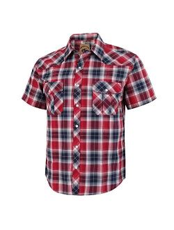 COEVALS CLUB Men's Western Plaid Pearl Snap Buttons Two Pockets Casual Short Sleeve Shirts