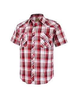 COEVALS CLUB Men's Western Plaid Pearl Snap Buttons Two Pockets Casual Short Sleeve Shirts