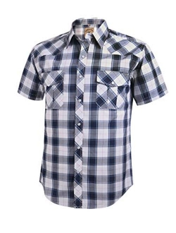 COEVALS CLUB Men's Western Plaid Pearl Snap Buttons Two Pockets Casual Short Sleeve Shirts