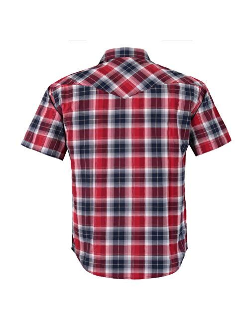 COEVALS CLUB Men's Western Plaid Pearl Snap Buttons Two Pockets Casual Short Sleeve Shirts