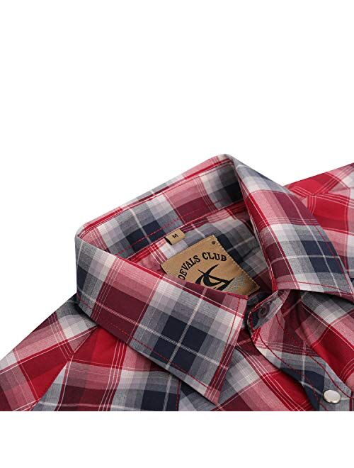 COEVALS CLUB Men's Western Plaid Pearl Snap Buttons Two Pockets Casual Short Sleeve Shirts