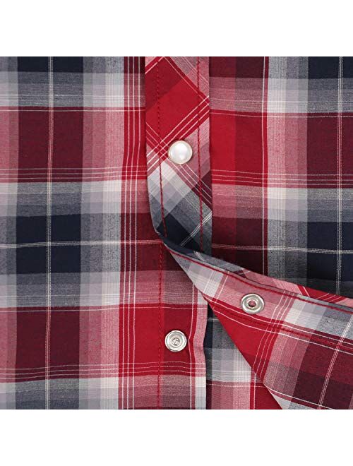 COEVALS CLUB Men's Western Plaid Pearl Snap Buttons Two Pockets Casual Short Sleeve Shirts