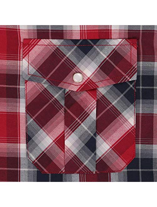 COEVALS CLUB Men's Western Plaid Pearl Snap Buttons Two Pockets Casual Short Sleeve Shirts