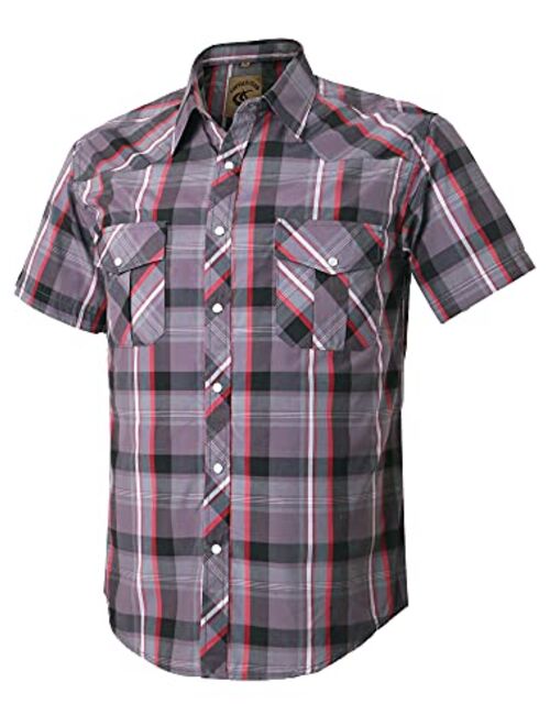 COEVALS CLUB Men's Western Plaid Pearl Snap Buttons Two Pockets Casual Short Sleeve Shirts