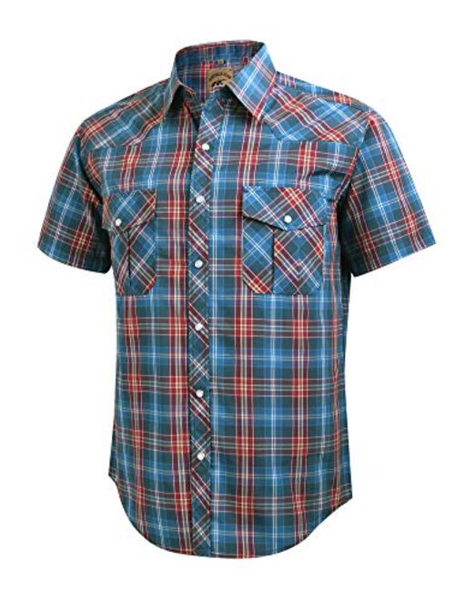 COEVALS CLUB Men's Western Plaid Pearl Snap Buttons Two Pockets Casual Short Sleeve Shirts