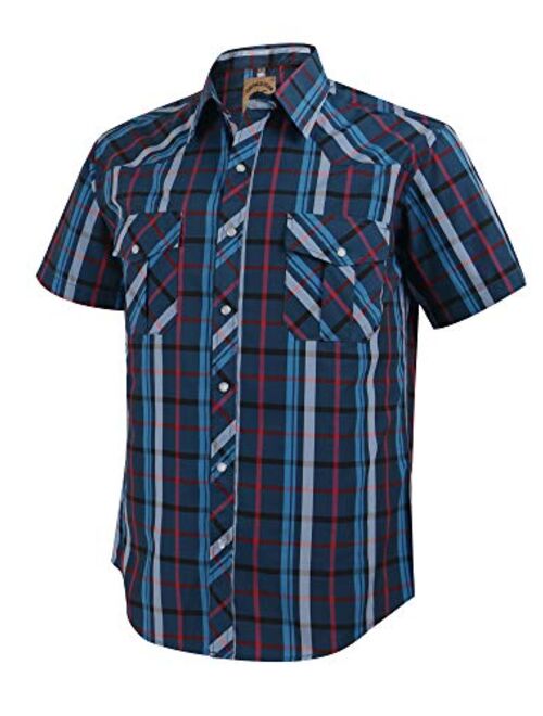 COEVALS CLUB Men's Western Plaid Pearl Snap Buttons Two Pockets Casual Short Sleeve Shirts